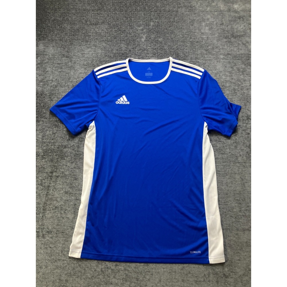 Adidas Climalite Soccer Jersey Mens Medium Royal Blue Shoulder Stripe Pullover